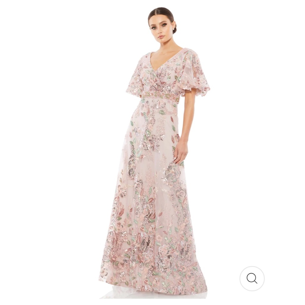 NWT Mac Duggal Floral Embellished Flutter Sleeve Gown